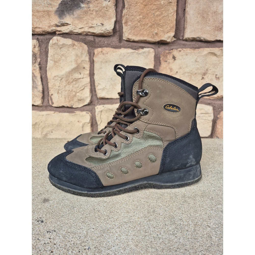 Cabela's Wading Boots Mens 8 FELT Sole Fly Fishing Hiking Lace Up Brown